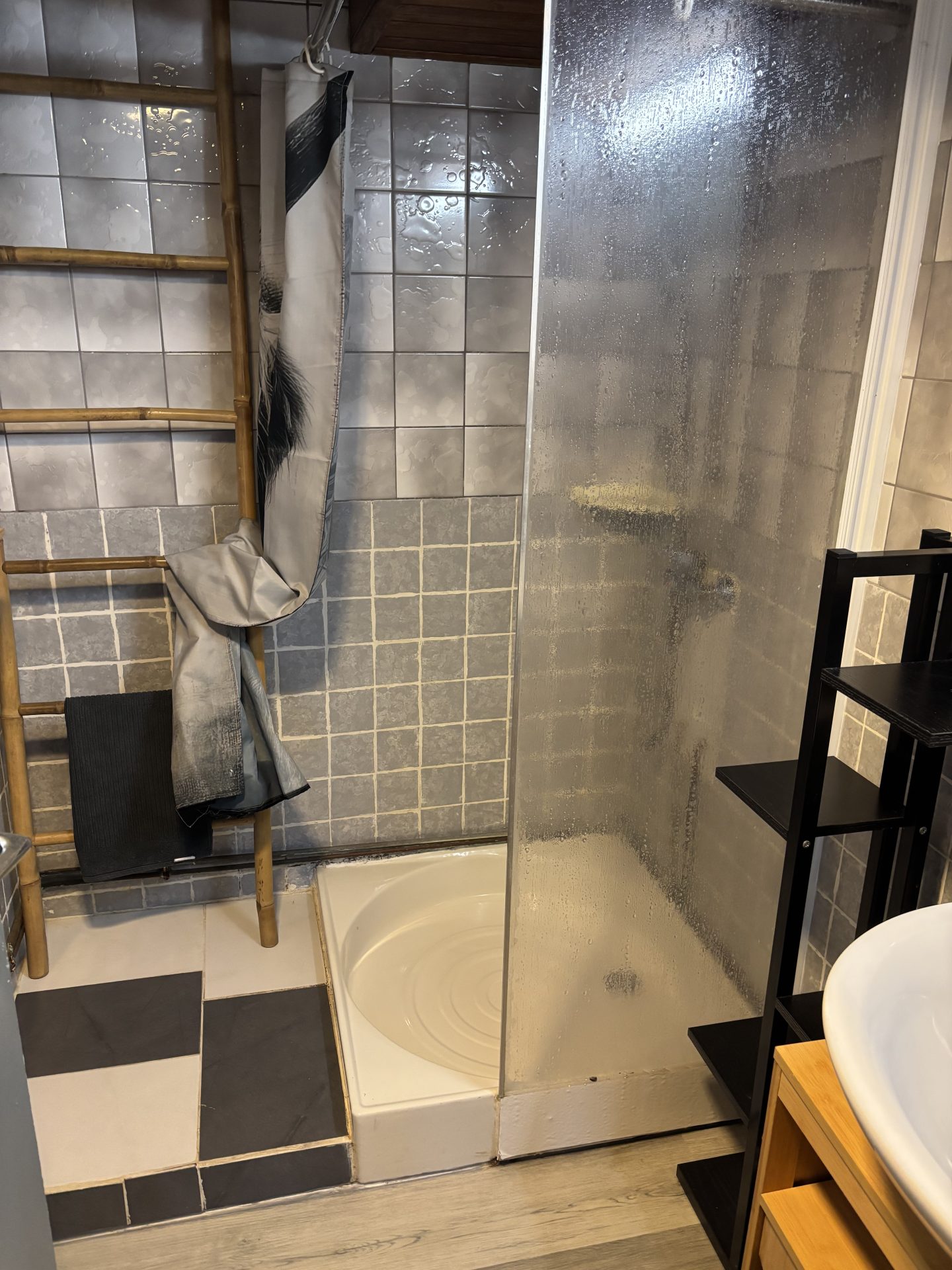 Salle d'eau avec douche et lavabo